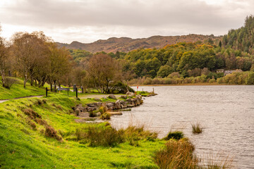 Fototapeta premium Views around Llyn Geirionydd in Autumn sunshine
