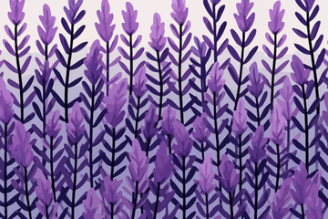 Rows of lavender plants quirky doodle pattern, wallpaper, background, cartoon, vector, whimsical Illustration