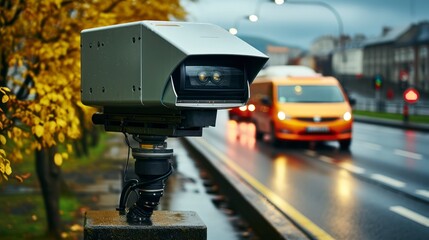 The Roadside Radar Camera at Work. Generative AI - obrazy, fototapety, plakaty
