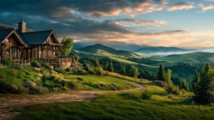 Foto op Plexiglas A cozy cottage nestled in the rolling hills © graja