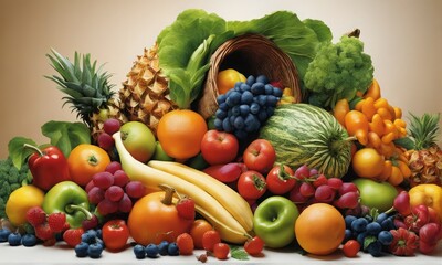 Naklejka na ściany i meble fresh vegetables and fruits on white background fresh vegetables and fruits on white background fruits and berries on white