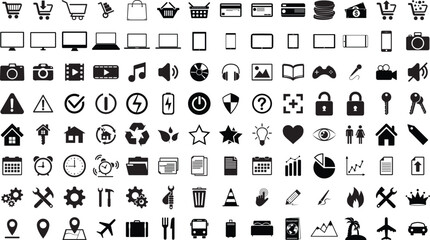 black and white icons set, industrial working icon  - obrazy, fototapety, plakaty