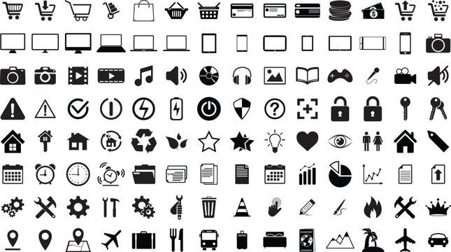 black and white icons set, industrial working icon 