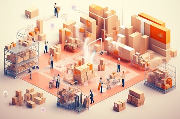 illustration of a delivery and packaging company, logistics concept