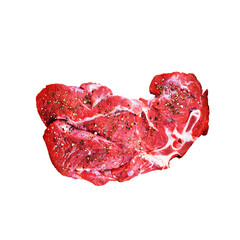 Raw meat with spices for cooking on a transparent background. View from above. PNG.