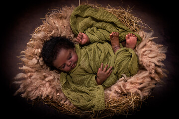 Cute African baby in Christmas Nativity scene