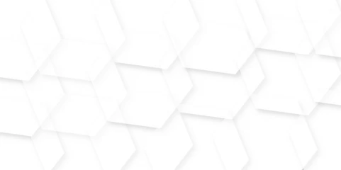 Fotobehang Modern and creative design and template for branding business identity. abstract white geometric overlapping hexagon pattern shape, design of technology background with shadow. white paper texture. © Arte Acuático