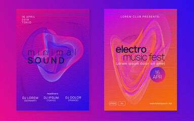 Neon sound flyer. Electro dance music. Electronic fest event. Club dj poster. Techno trance party.