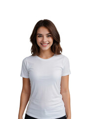 Fototapeta premium Young woman wearing a white shirt smiling and looking at the camera, Happiness concept, isolated, transparent background, no background. PNG. 
