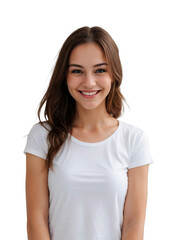 Fototapeta premium Young woman wearing a white shirt smiling and looking at the camera, Happiness concept, isolated, transparent background, no background. PNG. 