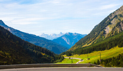 Obraz premium Vacation in Mountains. Traveling and adventure concept. Alps landscape, tourism concept scene 
