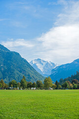 Vacation in Mountains. Traveling and adventure concept. Alps landscape, tourism concept scene  