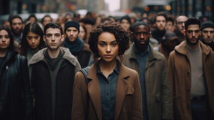 Group of people is standing on the street - obrazy, fototapety, plakaty