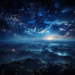 Naklejka premium Cosmic milky way galaxy background with nebula, stardust and bright shining stars. Generative AI