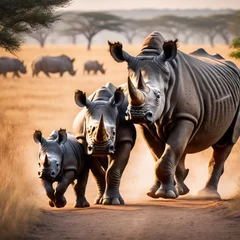 Keuken spatwand met foto rhino walking in the grass rhino walking in the grass rhino in the savannah © Shubham