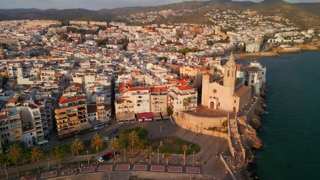 Aerial Views Of Sitges Village In Spain