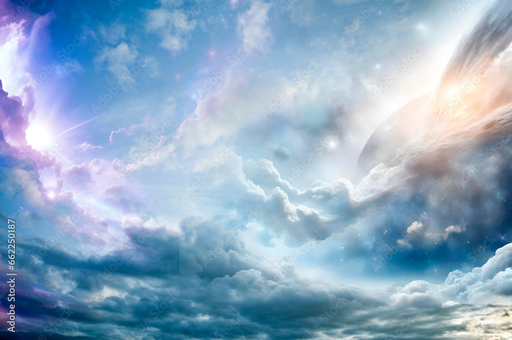 Wall mural abstract background with mystic sky, cosmic nebula and light like fantasy and fictional background
