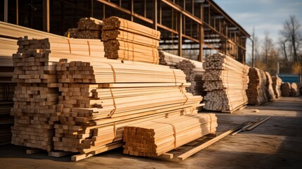 Building Blocks - Wood plank deposit store on a construction site. Generative AI