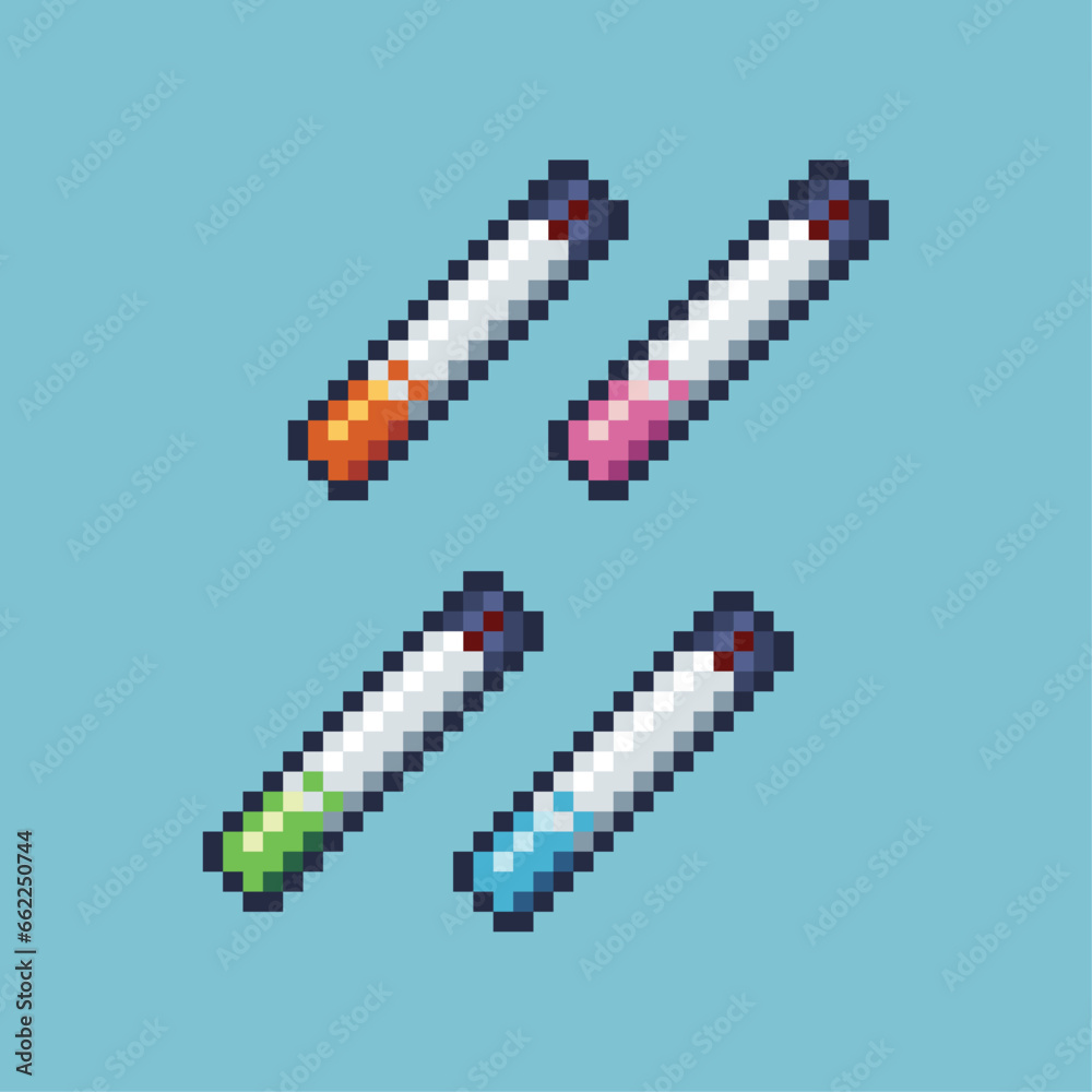 Poster pixel art sets of cigarette with variation color item asset. simple bits of cigarette on pixelated s