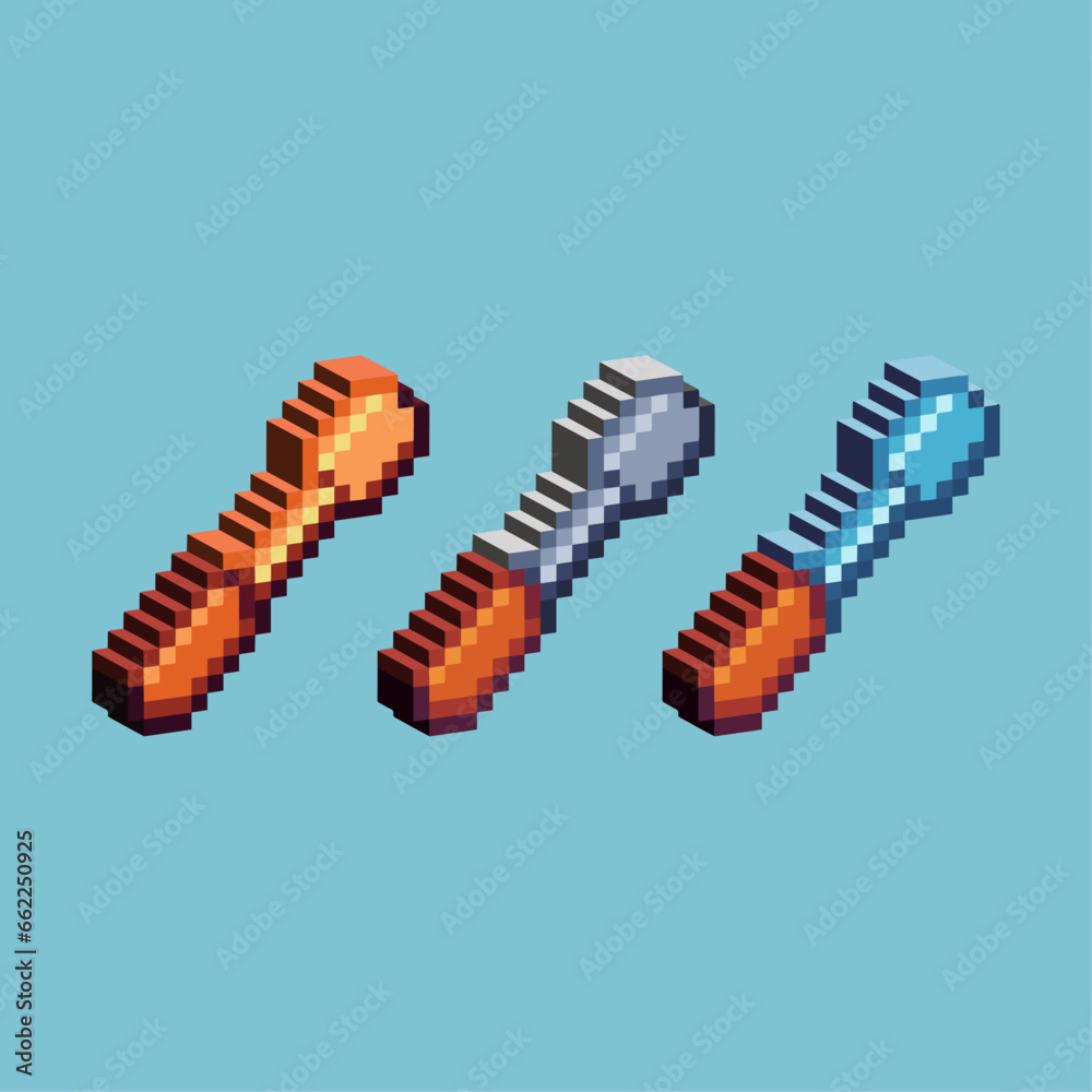 Poster isometric pixel art 3d of screwdriver for items asset. gold screwdriver on pixelated style.8bits per