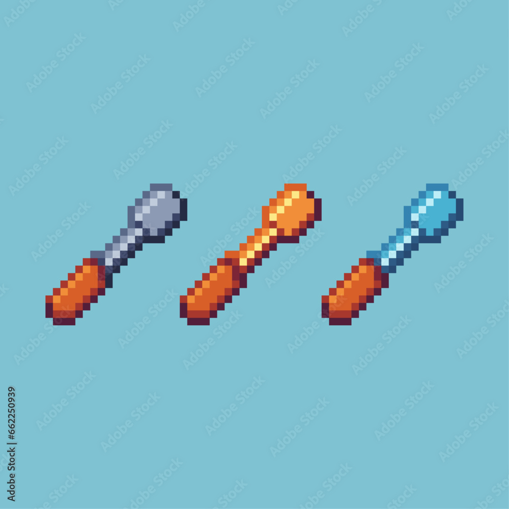 Poster pixel art sets of gold screwdriver with variation color item asset. simple bits of screwdriver on pi