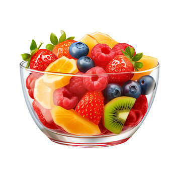 Colorful Fruit Salad with Fresh Berries Isolated on a Transparent Background