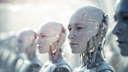 Fototapeta na wymiar Group of a humanoid robots