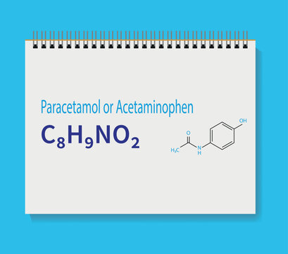 Chemical formula Paracetamol or Acetaminophen analgesic drug molecule skeletal vector.