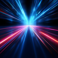 Obraz premium Colorful, playful neon light streams in blue, pink, red and orange on black background - Generativ AI