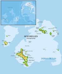 Seychelles islands highly detailed physical map