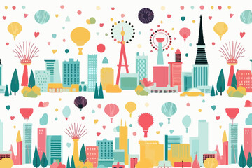 Las Vegas skyline quirky doodle pattern, wallpaper, background, cartoon, vector, whimsical Illustration