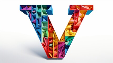 Letter 'V' made from stacked colorful on white background.