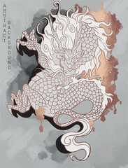 hand drawn japanese vector dragon in white and gold colours	