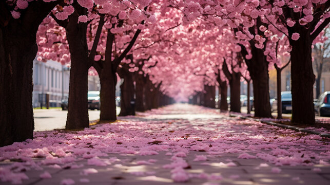 Beautiful pink flowering cherry tree UHD wallpaper Stock Photographic Image