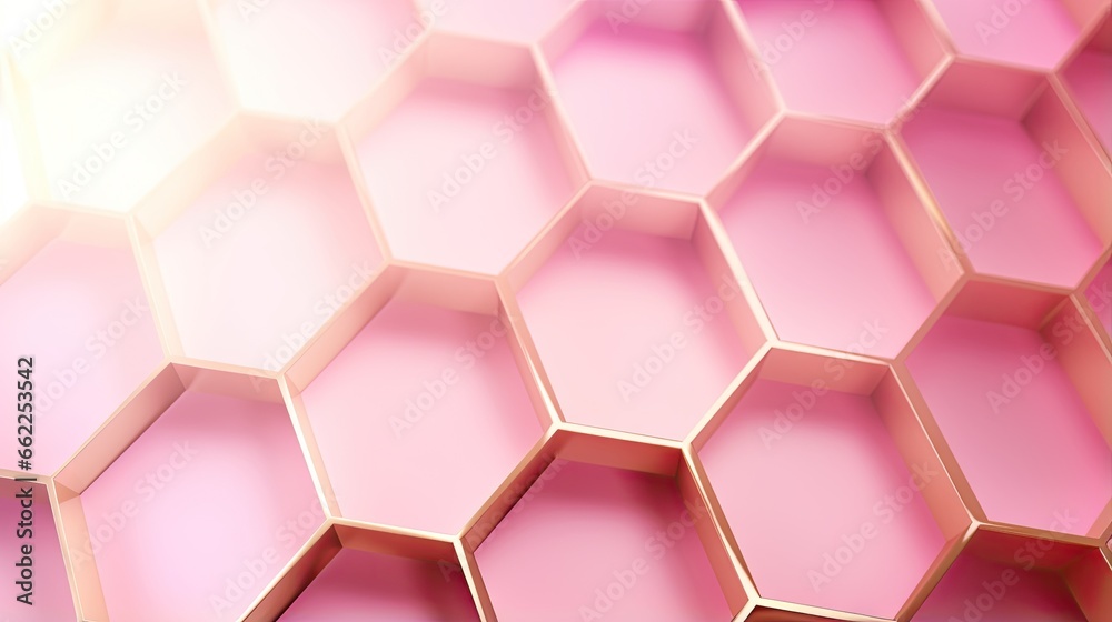 Wall mural a close up of a pink hexagonal wall with a light shining on it. generative ai