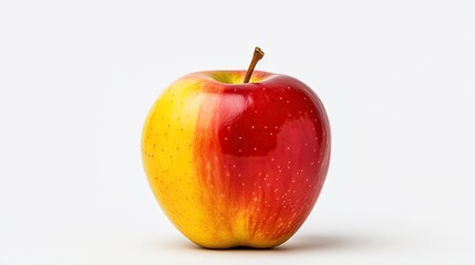  a red and yellow apple sitting on top of a white table.  generative ai