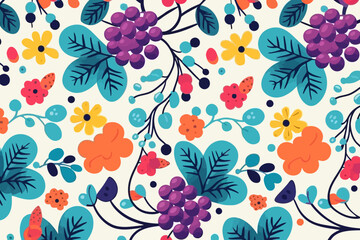 Grapevine flowers quirky doodle pattern, wallpaper, background, cartoon, vector, whimsical Illustration