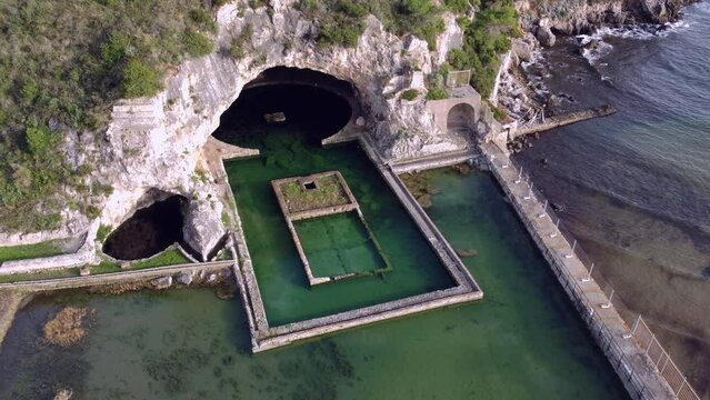Aerial view Grotte di Tiberio from Sperlonga , Italy. 