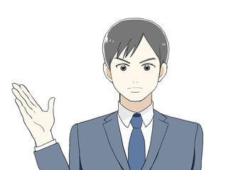 案内するスーツの男性　注意