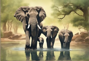 illustration of elephants on water background illustration of elephants on water background...
