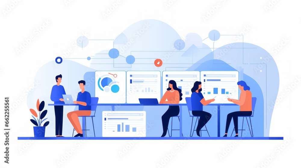 Wall mural a minimalist character illustration of a group of software engineers are meeting about to create a n