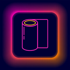 Glowing neon line Fitness mat roll icon isolated on black background. Yoga mat rolled. Sport equipment. Colorful outline concept. Vector
