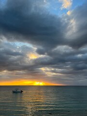 Fototapeta na wymiar Dramatic sunset over Indian Ocean in Mauritius