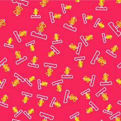 Line Road traffic sign. Signpost icon isolated seamless pattern on red background. Pointer symbol. Street information sign. Direction sign. Vector