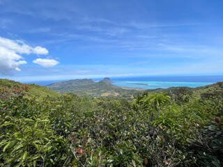 Panorama view on Le Morne Brabant from Piton de la Rivière Noire in Mauritius