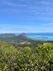 Fototapeta na wymiar Panorama view on Le Morne Brabant from Piton de la Rivière Noire in Mauritius