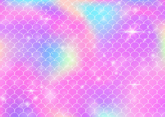 Princess mermaid background with kawaii rainbow scales pattern.