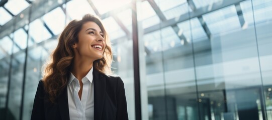 Business woman smile face walking office comple