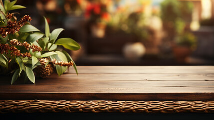 Blank wooden table counter in modern luxury brown UHD wallpaper Stock Photographic Image