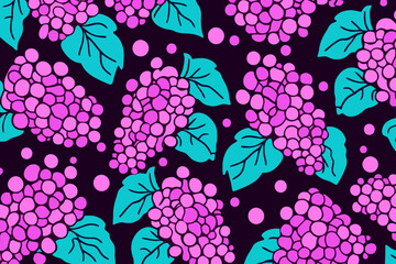 Grape clusters quirky doodle pattern, wallpaper, background, cartoon, vector, whimsical Illustration